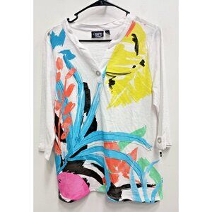 Onque Casual Womens Top Size Large Wearable‎ Art Abstract 3/4 Sleeve Casual